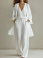 Women's V-Neck Cardigan Coat, Pocket Vest & Long Pants Three-Piece Set FitiqueFit