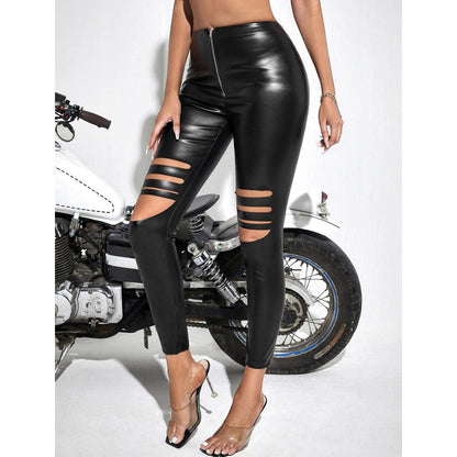 High Waist Leather Pants with Knee Cutouts | Country & Rock Style for Bar & Party Wear Country in My Heart