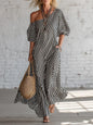 Women's Striped Off-Shoulder Elegant Midi Dress FitiqueFit