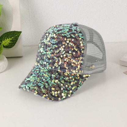 Sequin-Embroidered Mesh Baseball Cap with Sunshade – Breathable Trendy Hat FitiqueFit