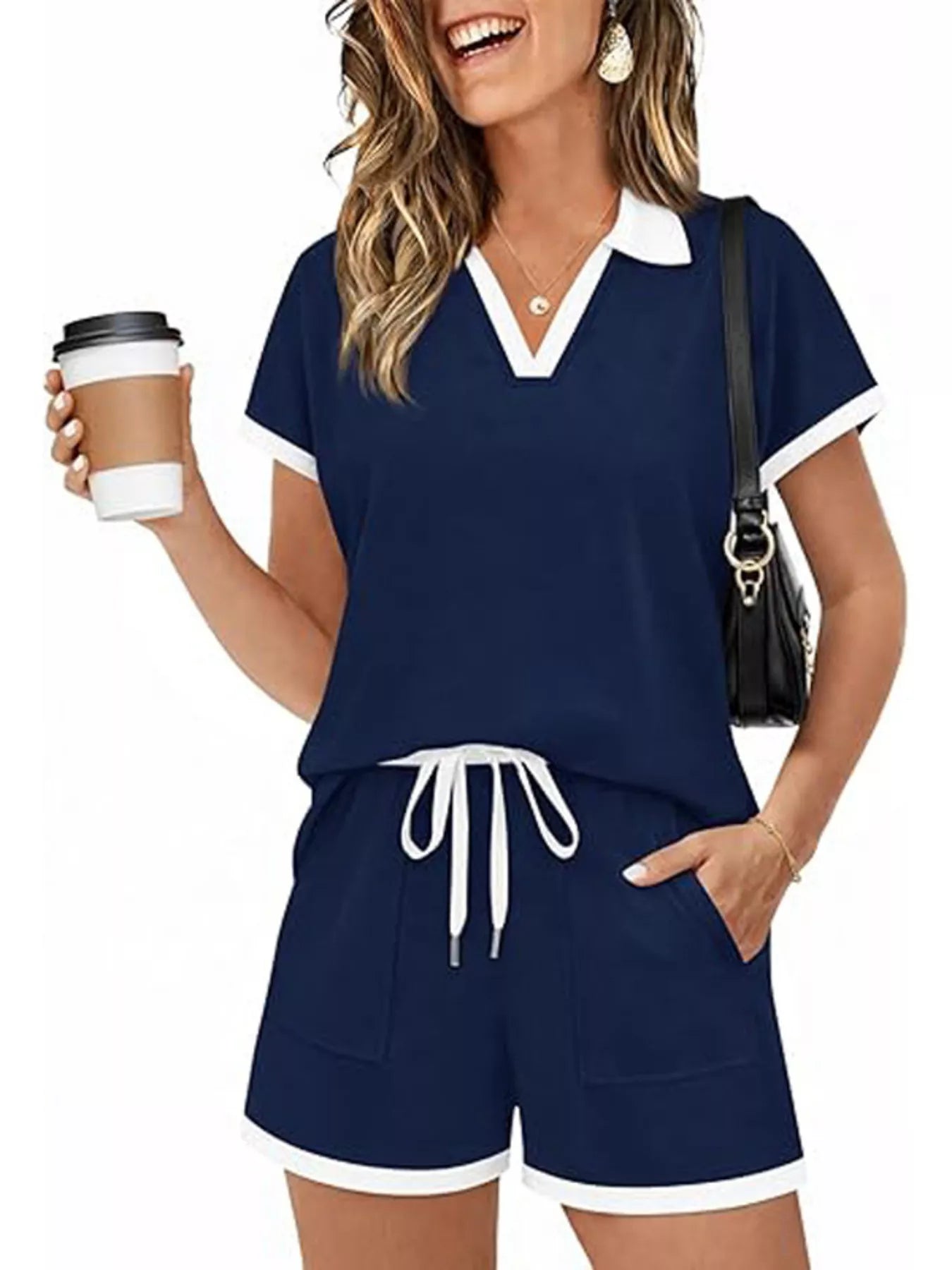 Polo Collar Short Sleeve Top and Shorts Set New Era Fashion LLc