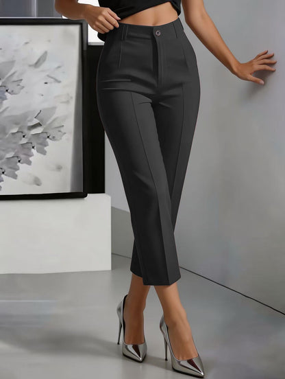 Women's High-Waisted Straight-Leg Pants – Drapey Cropped Fit FitiqueFit