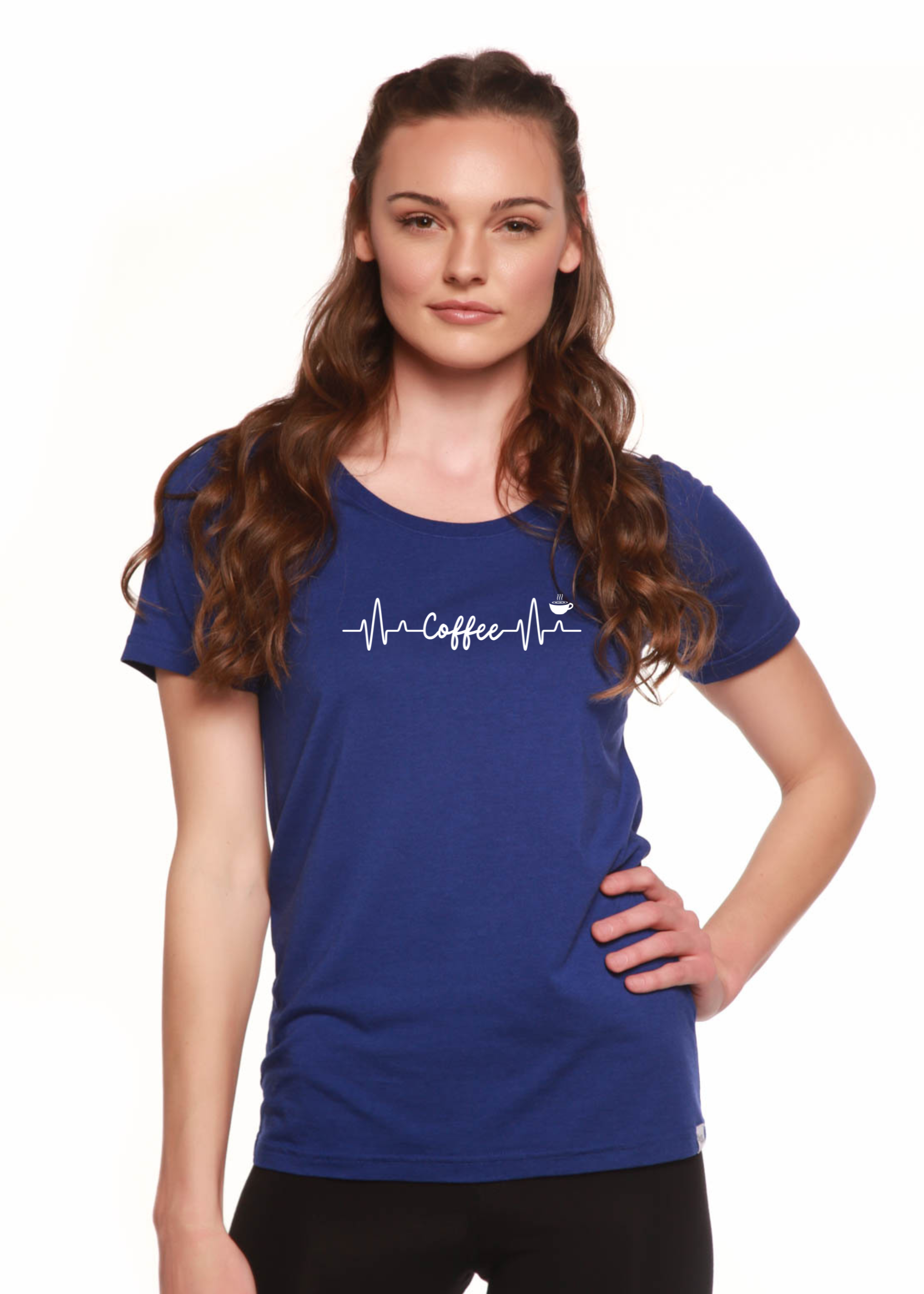 Heartbeat Coffee Printed Women's Bamboo/Cotton Short Sleeve Scoop Neck T-Shirt Spun Bamboo