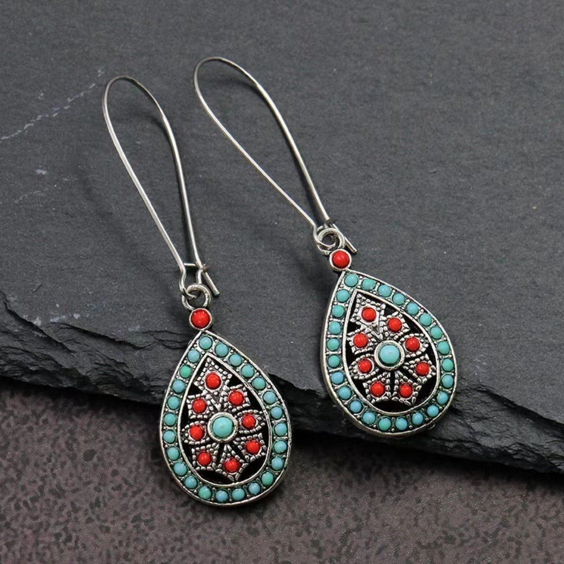 Boho Teardrop Earrings Alloy Ethnic Beads Flower Earrings Colorful Ear Jewelry NovaCart
