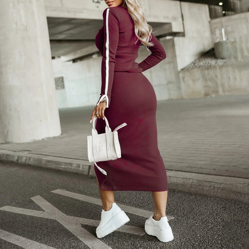 Women’s 2-Piece Skirt Set — Long Sleeve Sweatshirt + Midi Skirt FitiqueFit