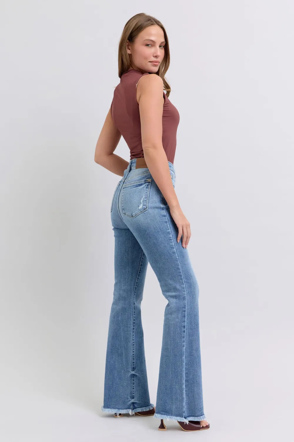 Judy Blue Full Size Raw Hem High Rise Bootcut Jeans West2East Surf