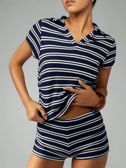 Striped Knit Short Sleeve Top & Shorts Set New Era Fashion LLc