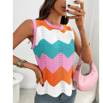 Women’s Rainbow-Striped Cropped Sweater Vest FitiqueFit