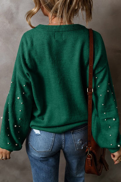 Solid Pearl Drop Shoulder Round Neck Sweater Shop Style & More | Fresh Looks, Everyday Deals & Free Shipping