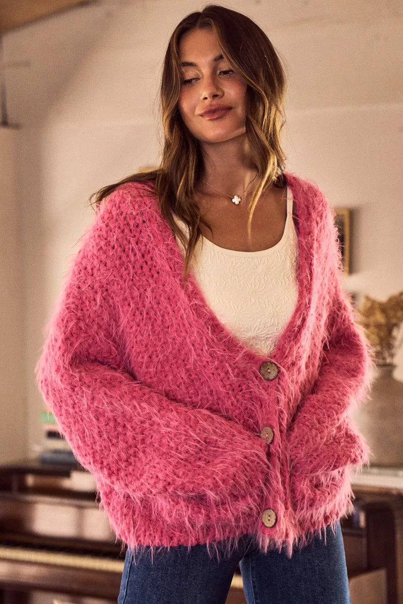 SO ME Soft Touch Hairy Loose Fit Cozy Sweater Cardigan FitiqueFit