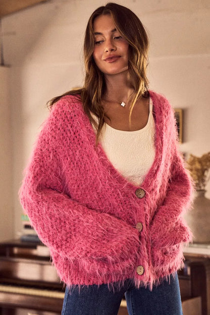 SO ME Soft Touch Hairy Loose Fit Cozy Sweater Cardigan FitiqueFit