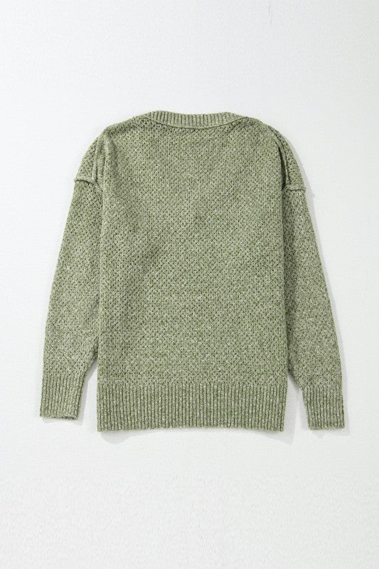 Solid Eyelet V-Neck Drop Shoulder Sweater Shop Style & More | Fresh Looks, Everyday Deals & Free Shipping