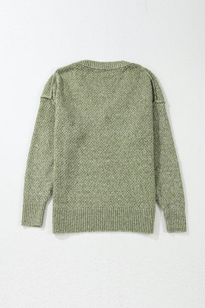 Solid Eyelet V-Neck Drop Shoulder Sweater Shop Style & More | Fresh Looks, Everyday Deals & Free Shipping