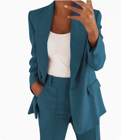 Lapel Blazer & Slim-Fit Trousers Two-Piece Suit – 10 Colors XS–5XL FitiqueFit