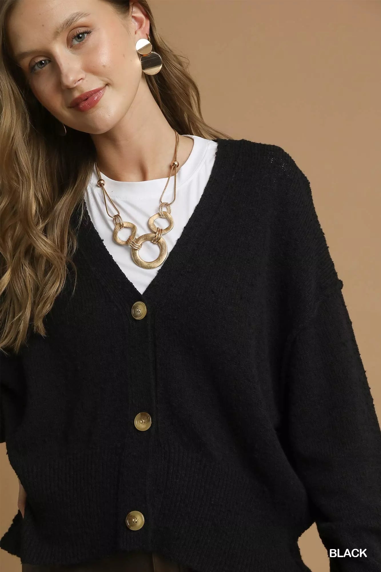 Umgee Button-Front V-Neck Knit Cardigan FitiqueFit