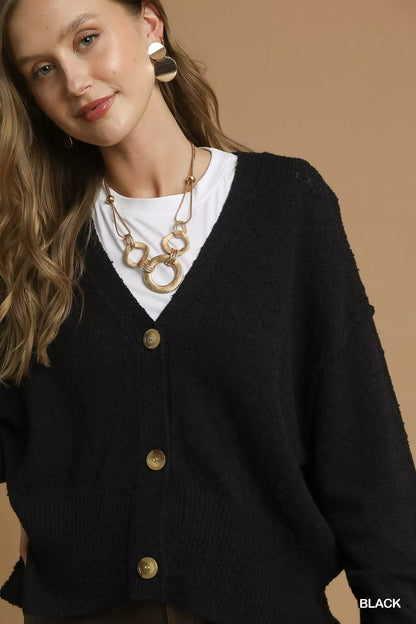 Umgee Button-Front V-Neck Knit Cardigan FitiqueFit