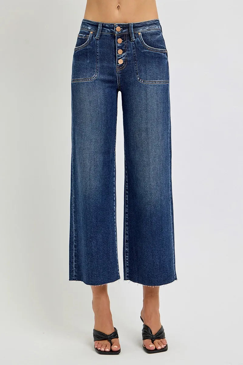 RISEN Full Size High Rise Crop Wide Button Up Jeans Plus Size Garden Naked Curves