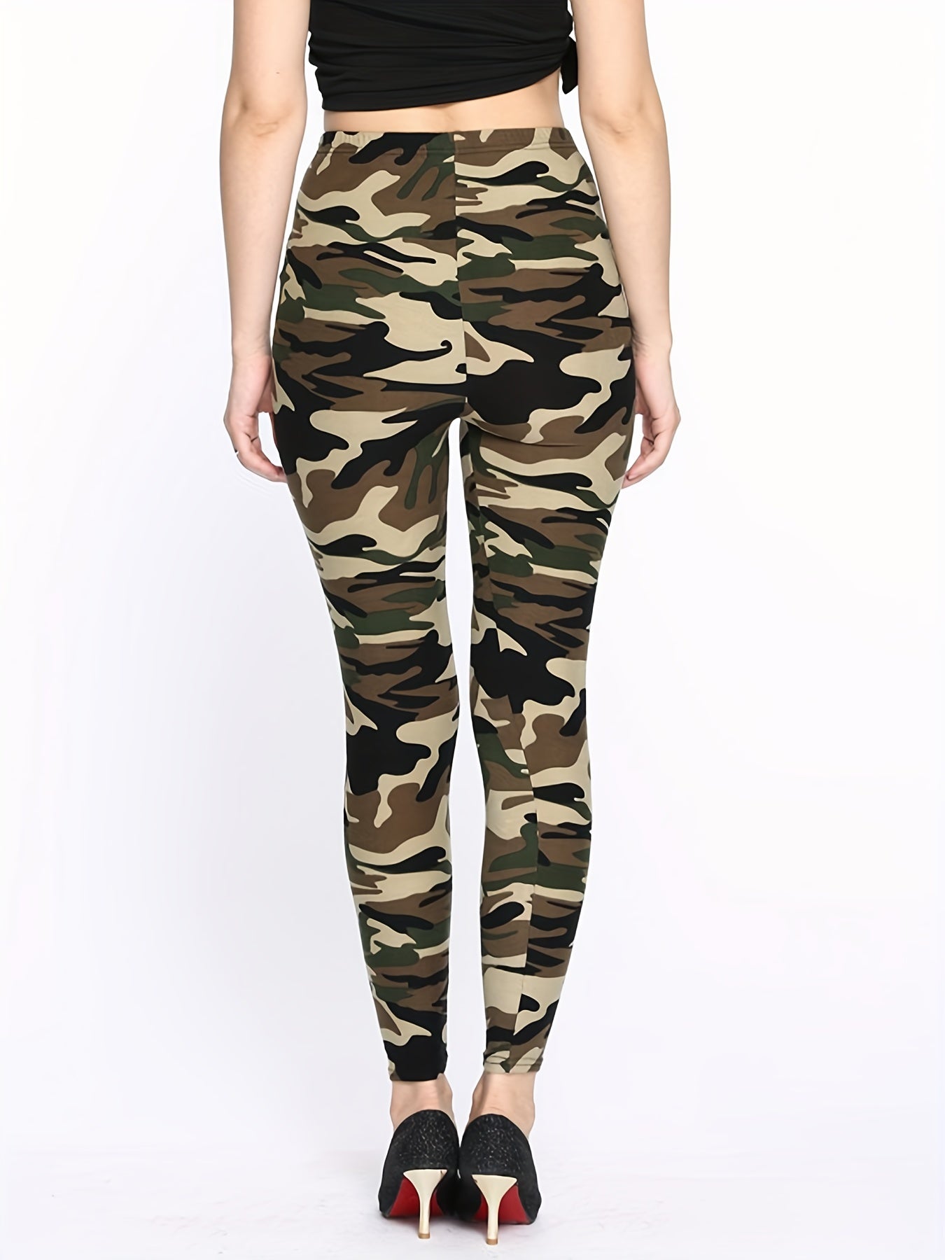 Camouflage Gray-Green Women's Casual Leggings, Cropped Length NovaCart