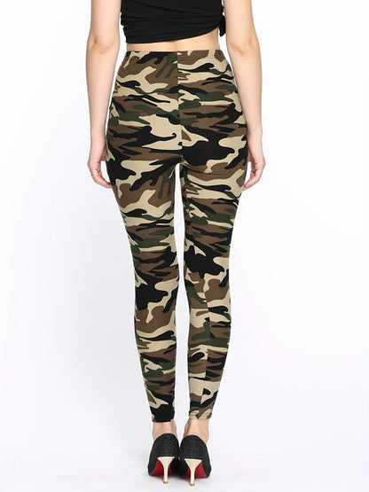 Camouflage Gray-Green Women's Casual Leggings, Cropped Length NovaCart