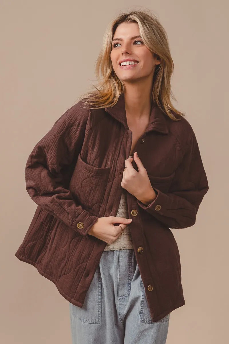 BiBi Quilted Wrinkle Gauze Long Sleeve Shacket West2East Surf