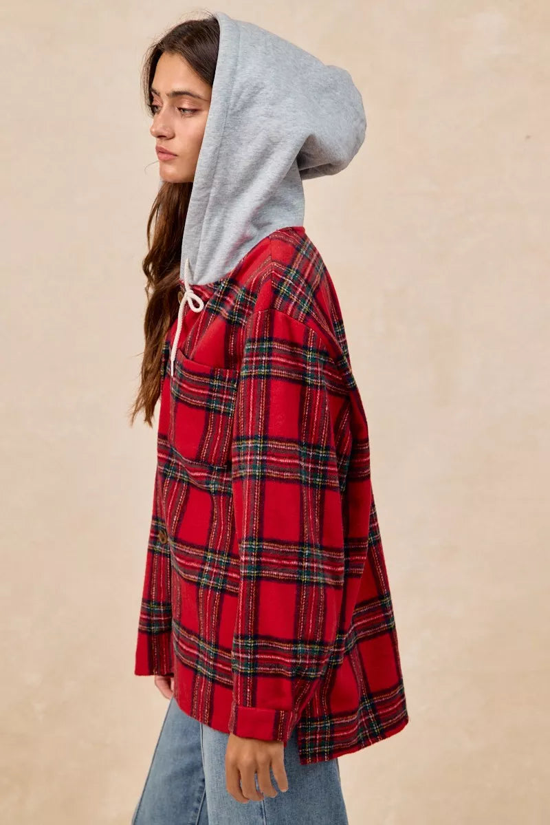 BiBi Brushed Plaid Hooded Jacket FitiqueFit