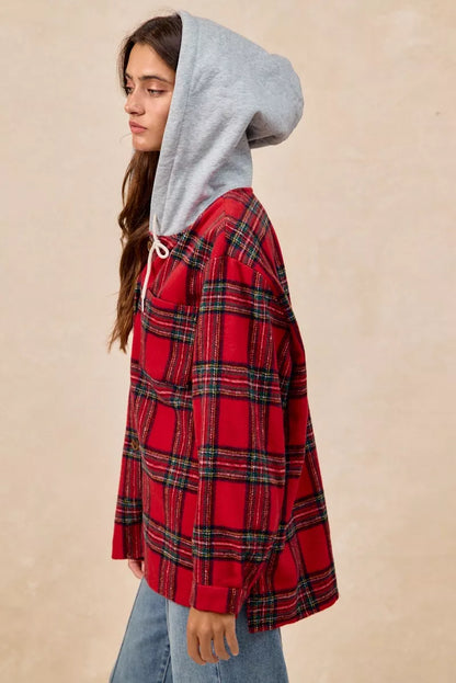 BiBi Brushed Plaid Hooded Jacket FitiqueFit