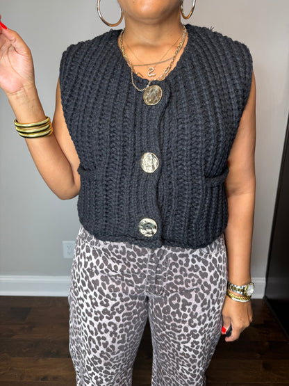 Chunky Knit Vest - Black The Bella Noire Store
