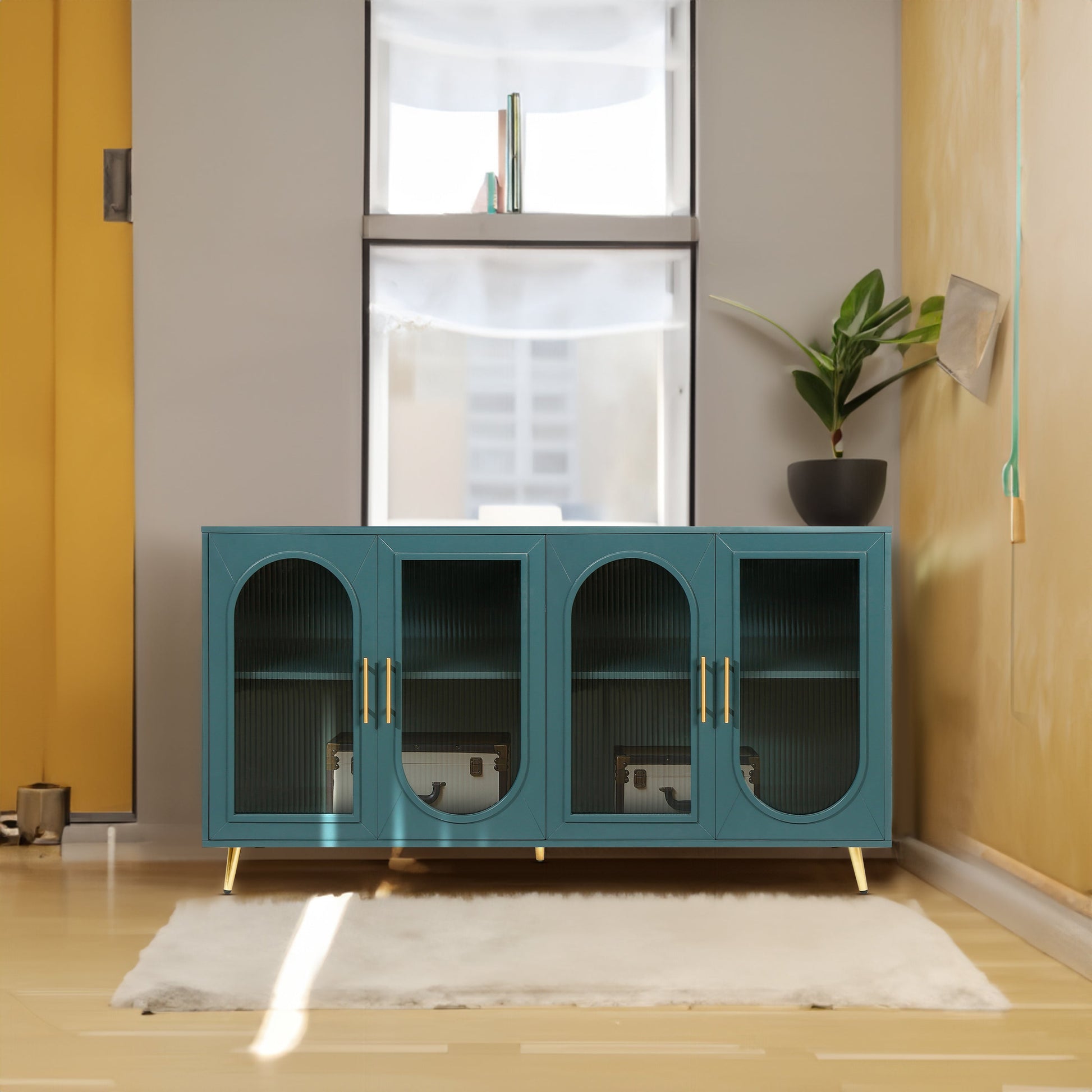 TV Stand for 65+ Inch TV, Wood TV Stand with Storage Cabinet & Adjustable Shelves, Media TV Console for Living Room Bedroom V.I.P Digital Presence