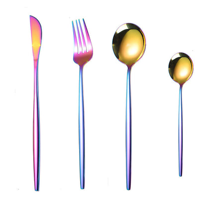 Portuguese Stainless Steel Knife Fork Spoon Golden Steak Knife Fork Set Four-Piece Tableware Set