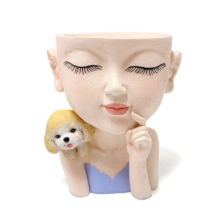 Creative resin succulent potted plant decoration for girl's puppy flower pot