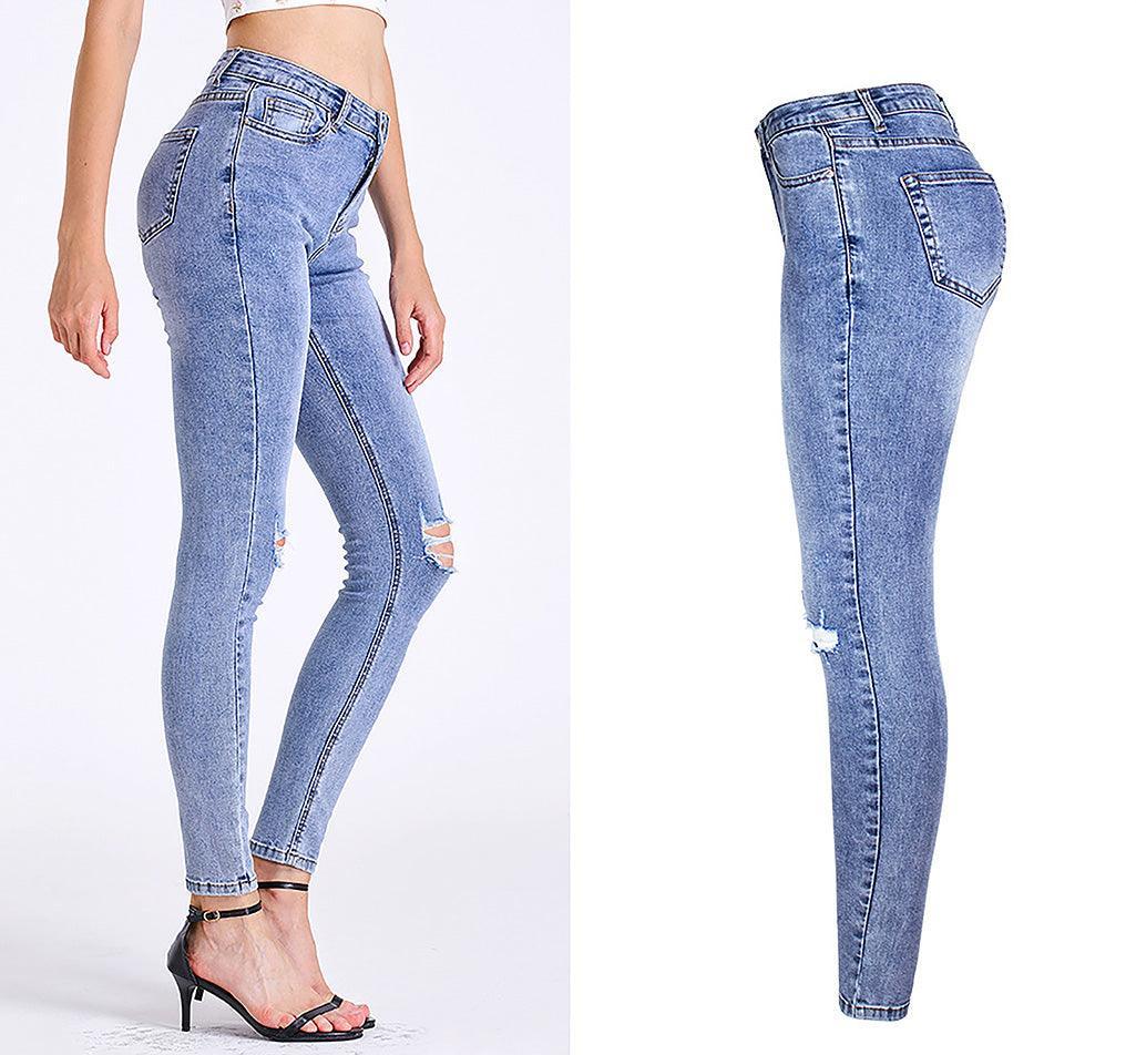 Essential Ripped Skinny Jeans – Stretch Slim Fit, Stone Wash Blue Denim, Street Style Country in My Heart