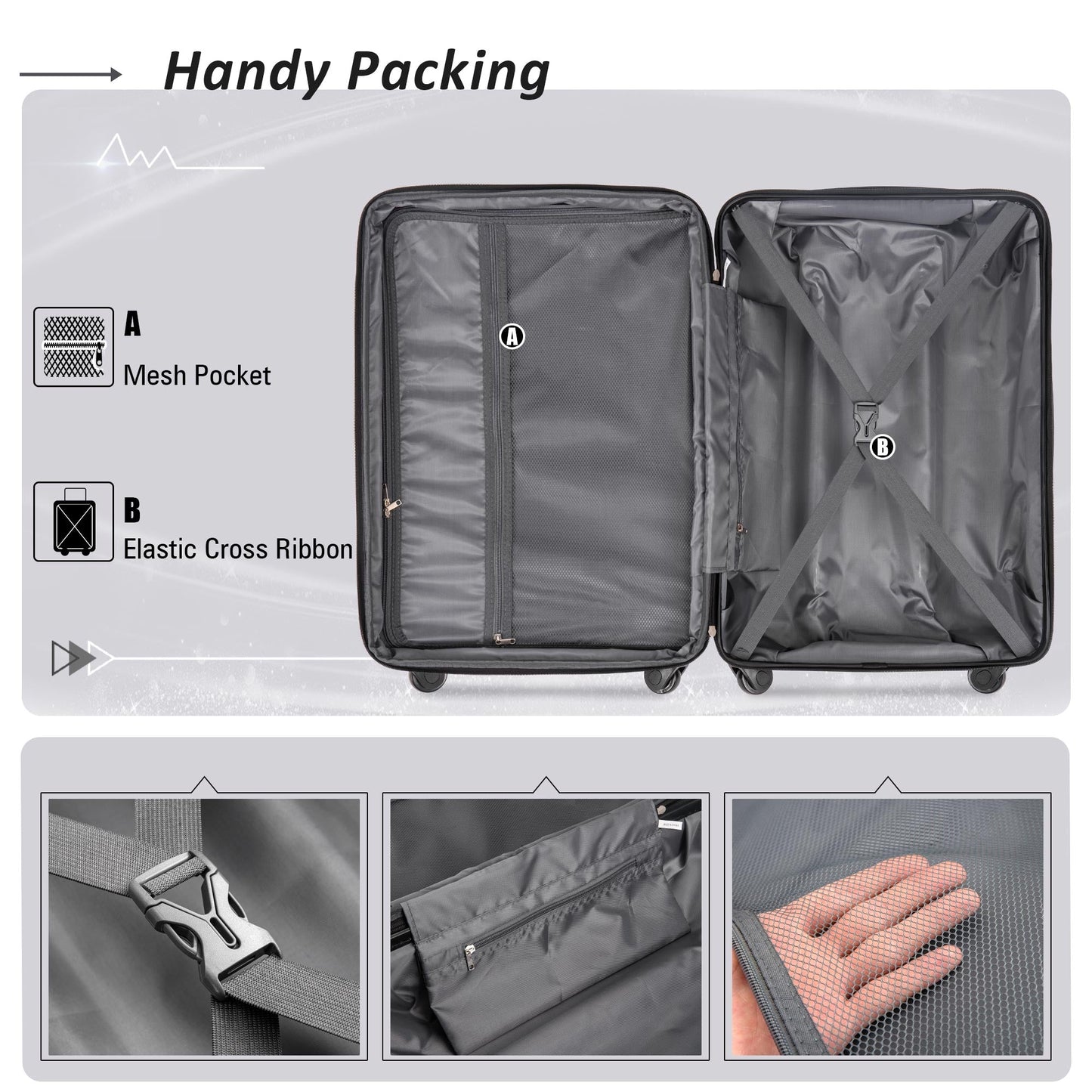 Expanable Spinner Wheel 2 Piece Luggage Set ABS Lightweight Suitcase with TSA Lock 20inch+24inch Green + Plastic