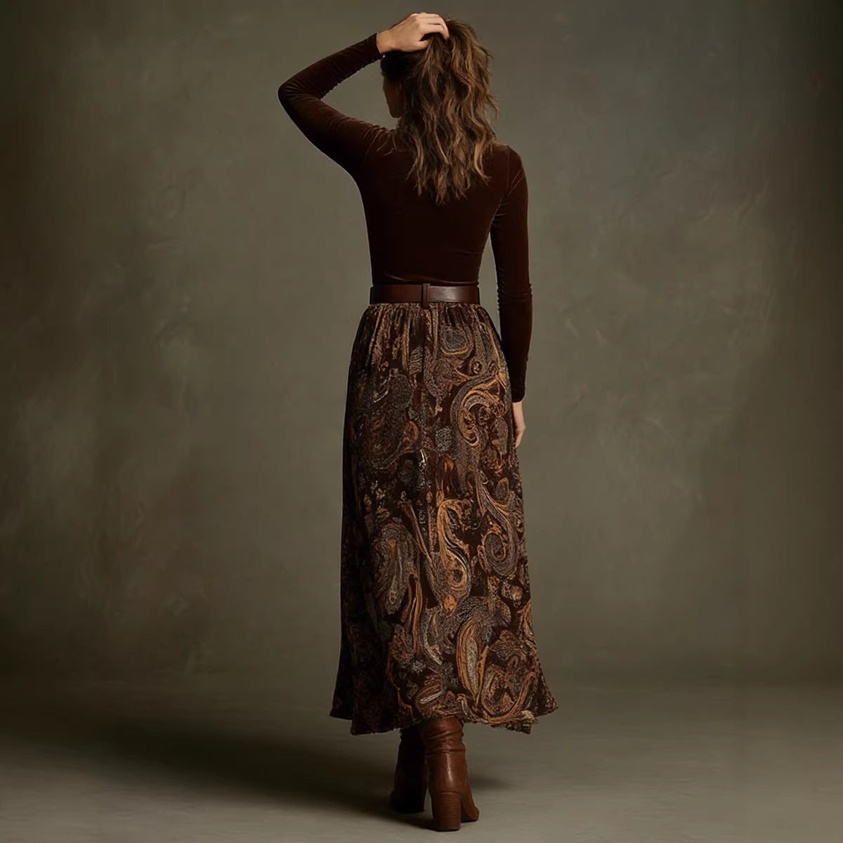 Women's Floral Print Long Sleeve Skirt Set with Belt – Caramel FitiqueFit