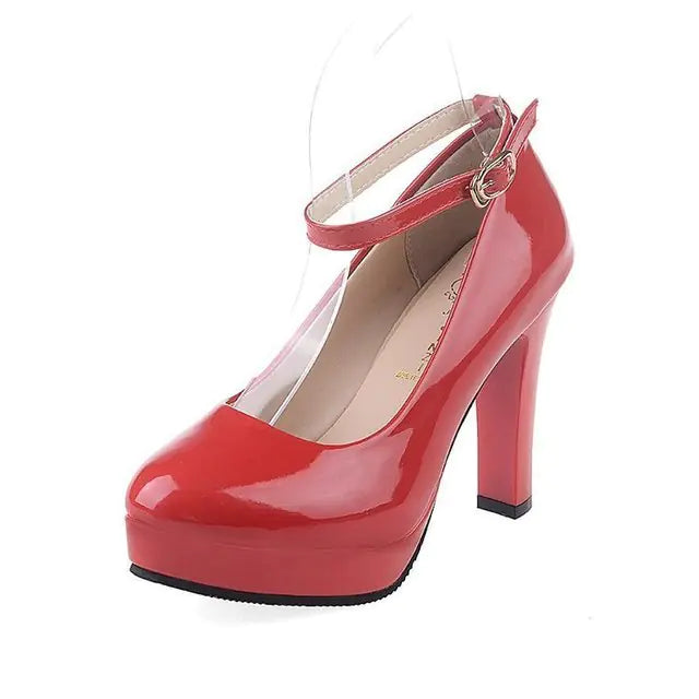 Elegant Women's Round Toe Buckle Leather High Heels