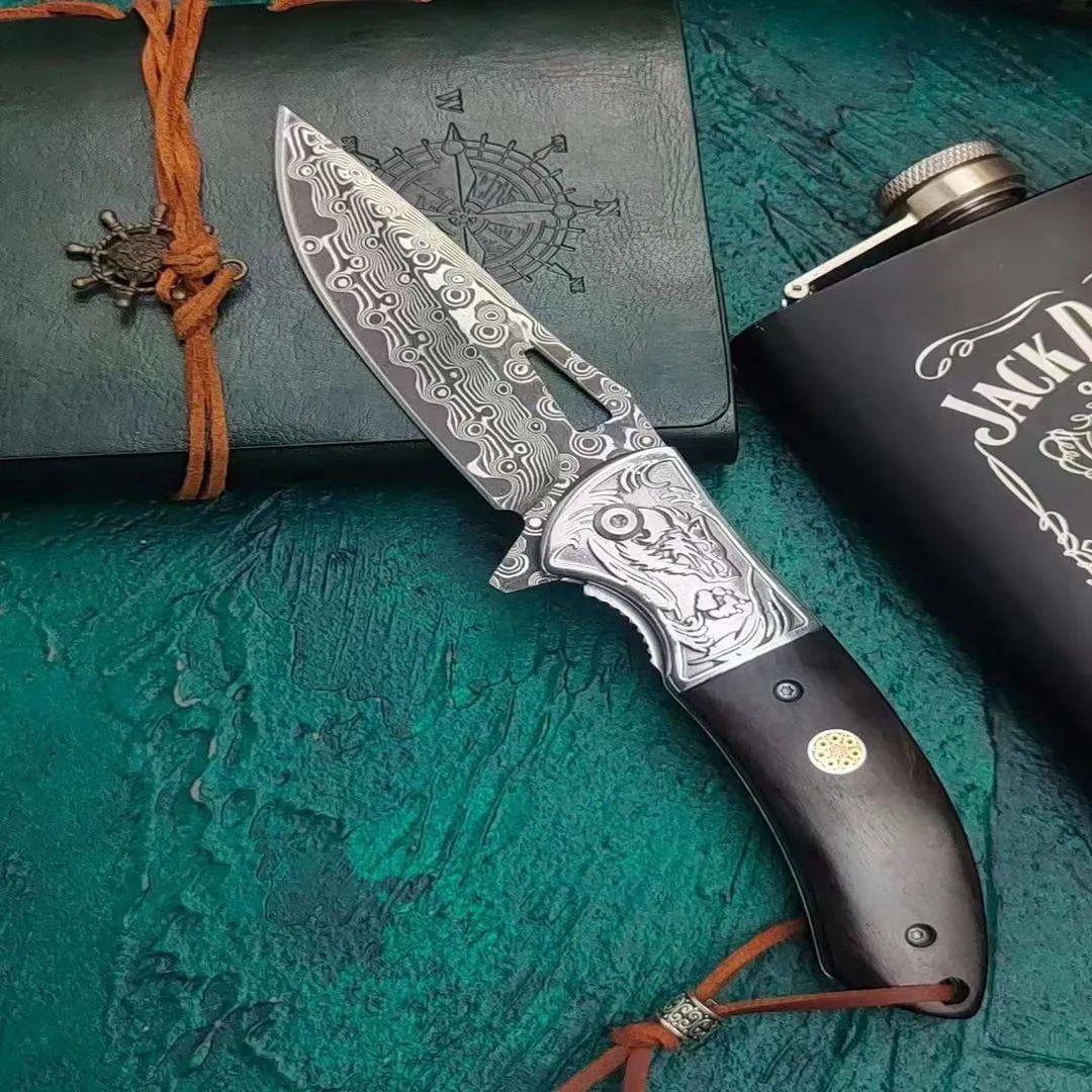 Damascus Steel Folding Knife ViralGalleria.com