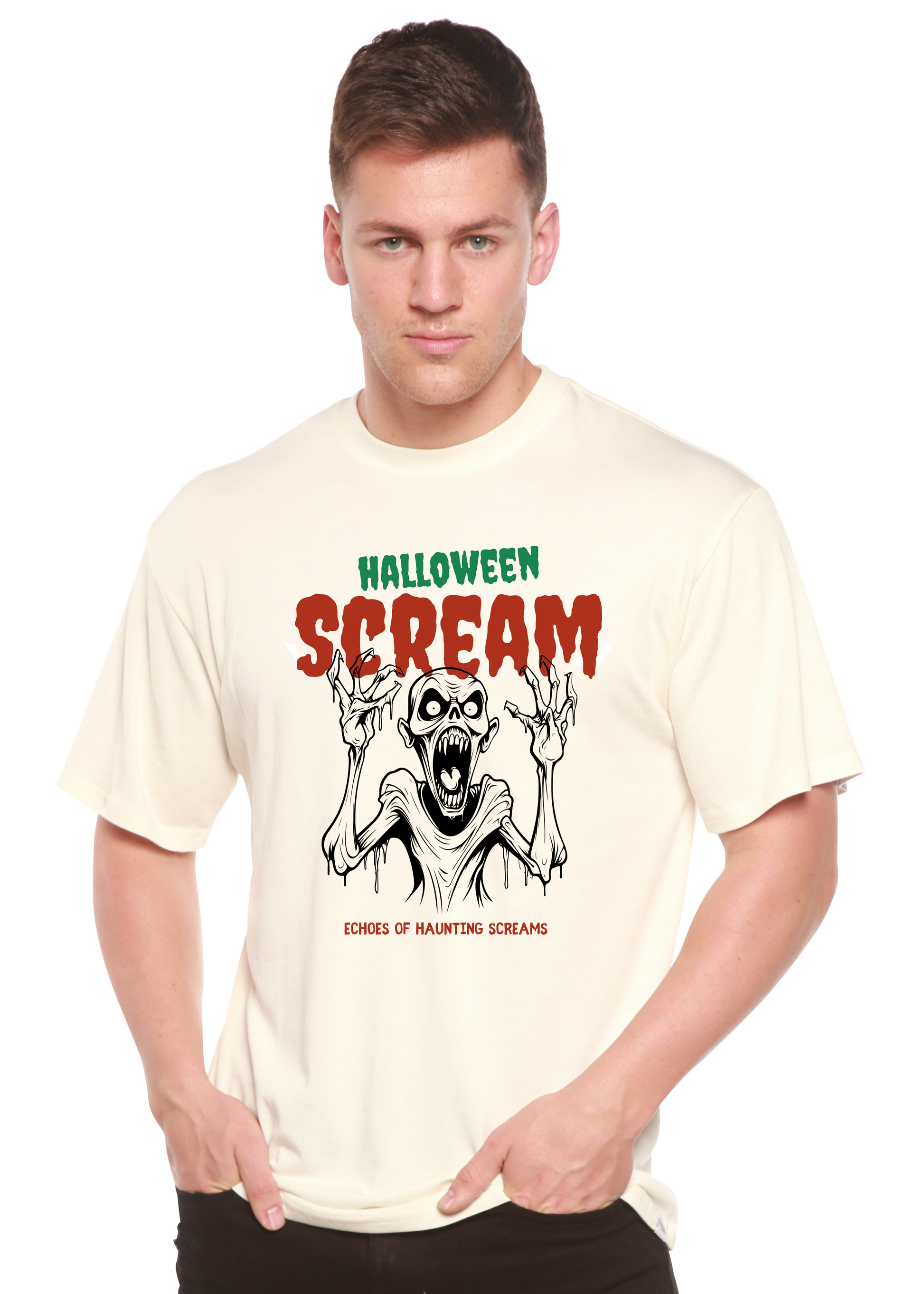 Halloween Scream Men's Bamboo Viscose/Organic Cotton Short Sleeve Graphic T-Shirt Spun Bamboo