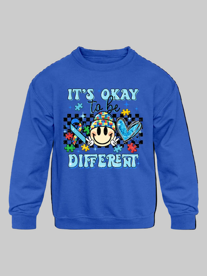 Boys it's Ok To Be Different Long Sleeve Smiley Face Crewneck Sweatshirt NicholesGifts