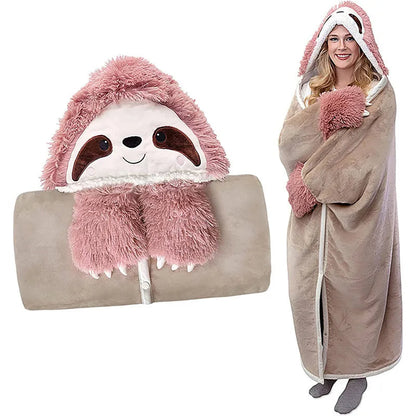 Winter Hooded Flannel Sloth Shaped Blanket ViralGalleria.com