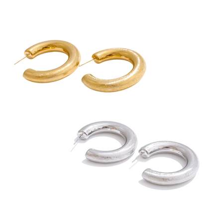 Brushed Hoop Earrings - 18k Plated Stainless Steel Deep South Originals