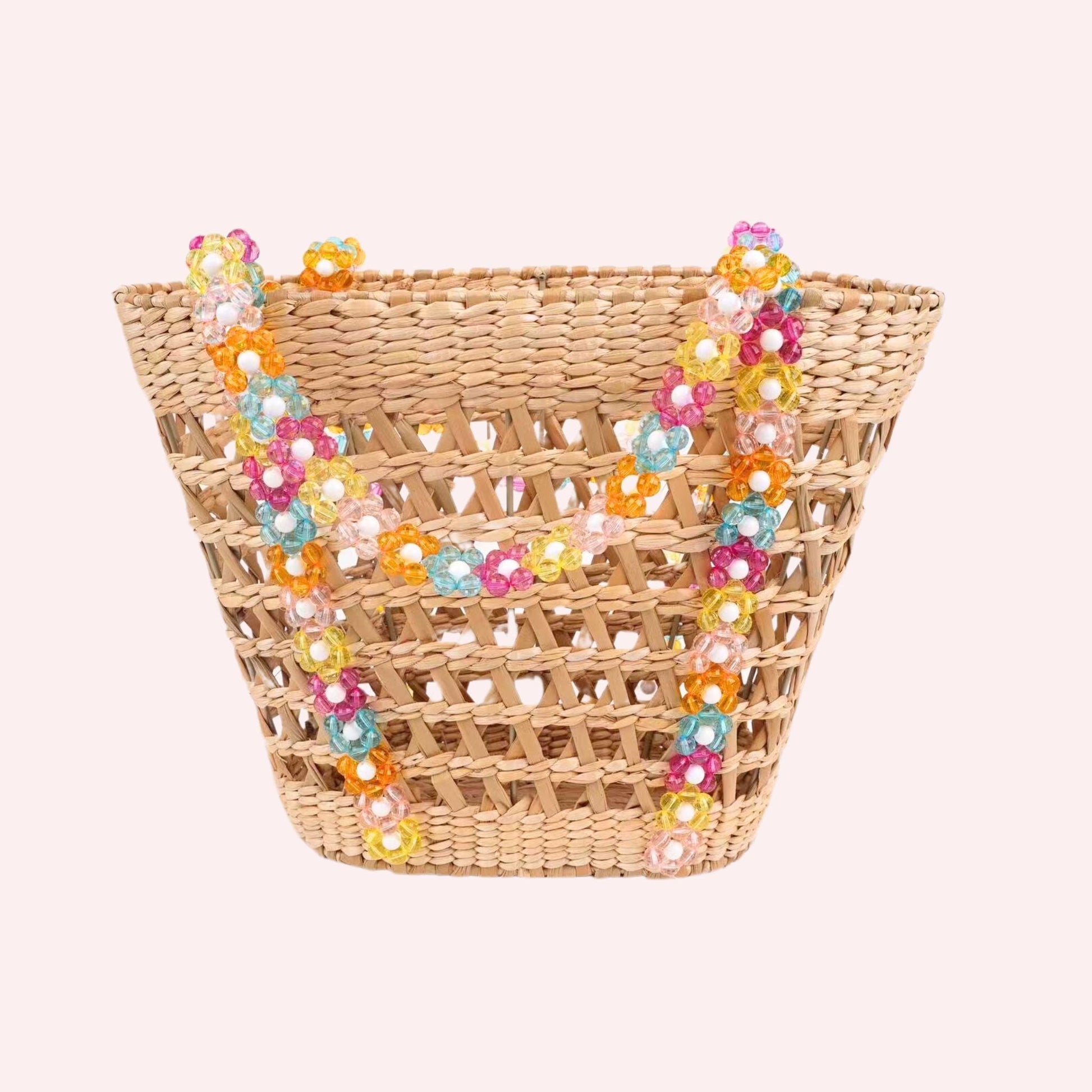 Beaded Beach Basket Tote By Jenna Lee