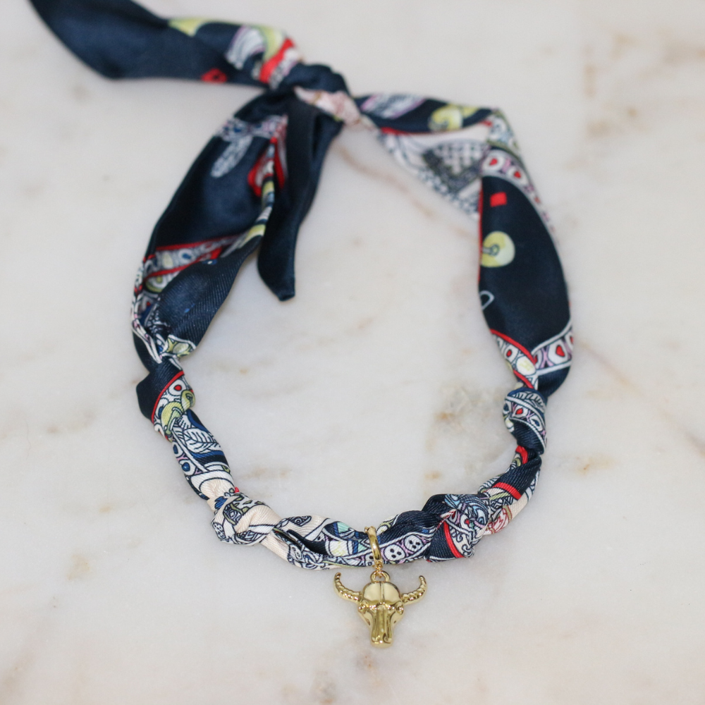 No Bull in Navy Scarf Necklace Deep South Originals