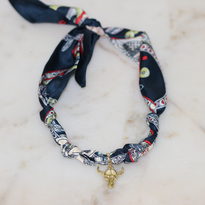 No Bull in Navy Scarf Necklace Deep South Originals