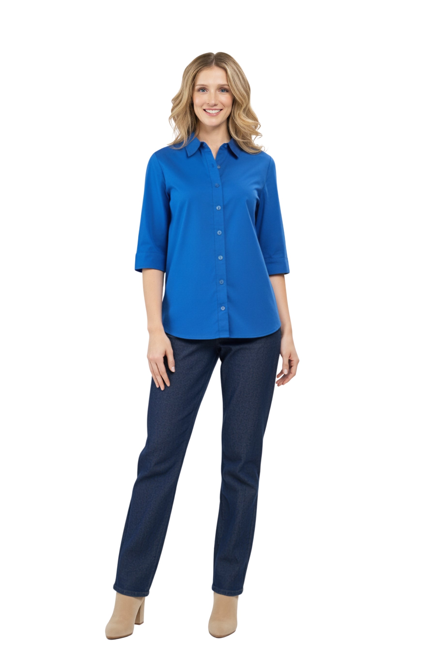 Womens Regular Fit 3/4 Sleeve Button Down Collared Camp Shirt TURTLE BAY APPAREL