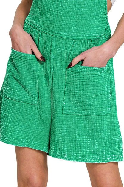 Zenana Woven Double Gauze Acid Washed Romper West2East Surf