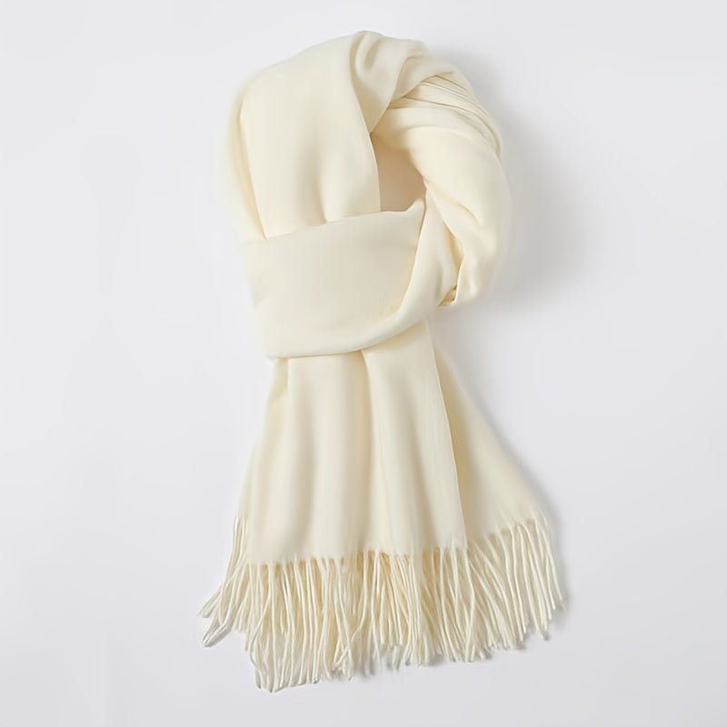 Solid Color Tassel Scarf, Hand Wash Only, Elegant Fringe Shawl for Women, Fashion Accessory NovaCart