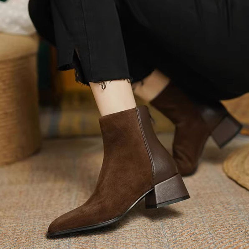 Women’s Suede Mid-Heel Martin Boots – Chic Casual Ankle Boots FitiqueFit