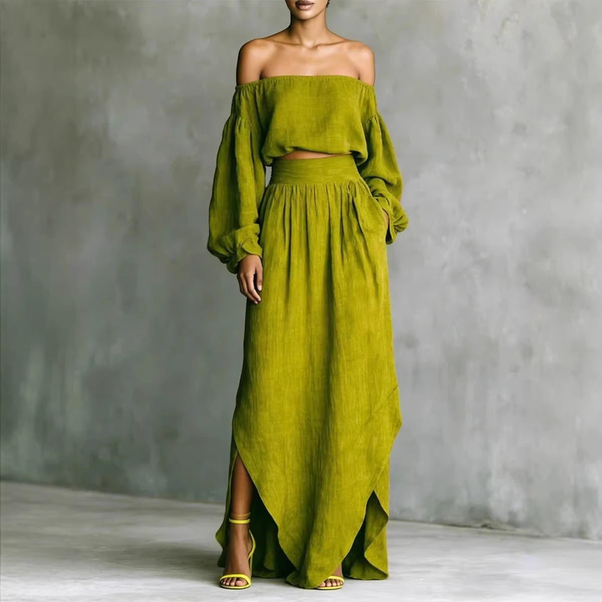 Off-Shoulder Top & Asymmetrical Maxi Skirt Set – Women's 2-Piece Outfit FitiqueFit
