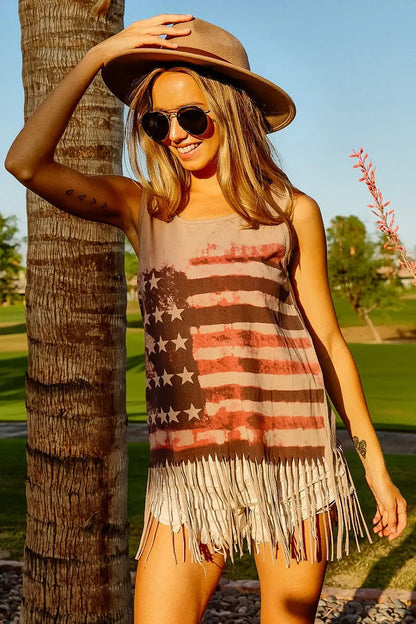 BiBi American Flag Print Knit Sleeveless Top West2East Surf