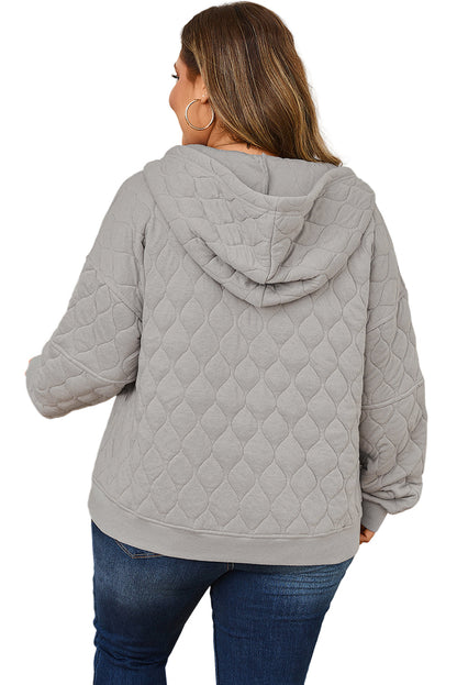 Gray Quilted Quarter Zip Plus Size Hoodie Garden Naked Curves