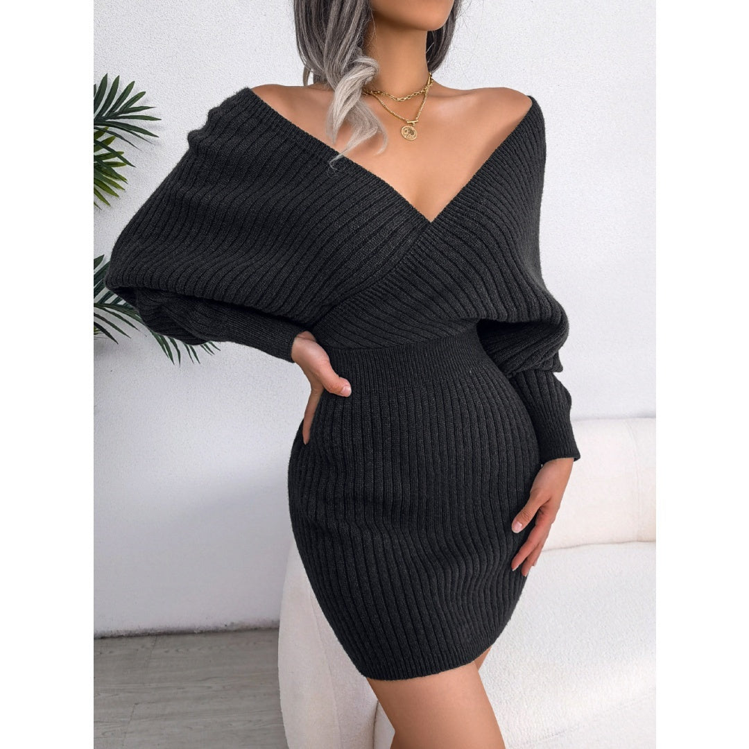 Cross V-Neck Bat-Sleeve Hairy Dress – Autumn/Winter FitiqueFit